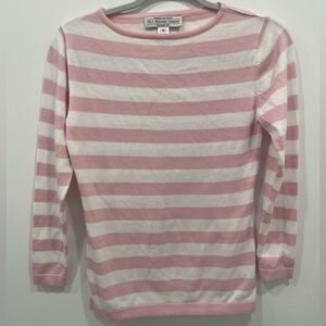 J. Peterson Company Sweater Size XS Pink White Boatneck Pima Cotton 3/4 Sleeve